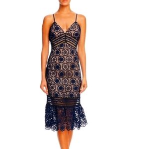 Bloomingdales Aqua Navy Lace Midi Dress